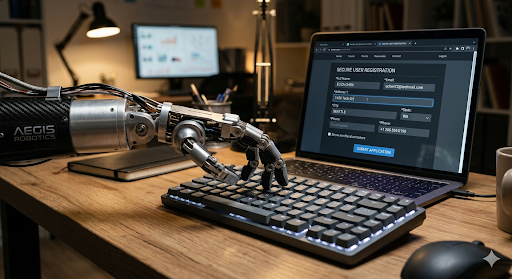 Automated bot filling out a website lead form to create fake Google Ads conversions